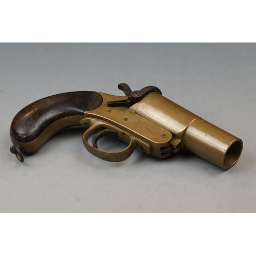 353 - A World War One British Webley & Scott Flare Gun, Dated ’15, Brass Body, Cast Iron Spring Lock, Wood... 