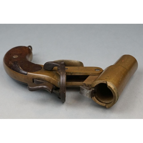 353 - A World War One British Webley & Scott Flare Gun, Dated ’15, Brass Body, Cast Iron Spring Lock, Wood... 