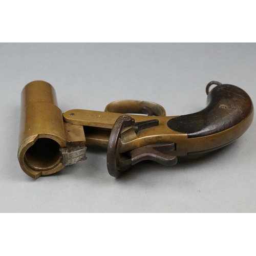 353 - A World War One British Webley & Scott Flare Gun, Dated ’15, Brass Body, Cast Iron Spring Lock, Wood... 