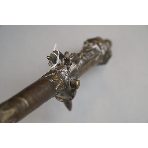 373 - An Antique 18th/19th Century South East Asian Lantaka Bronze Cannon With Swivel Mounted To Wooden Ba... 