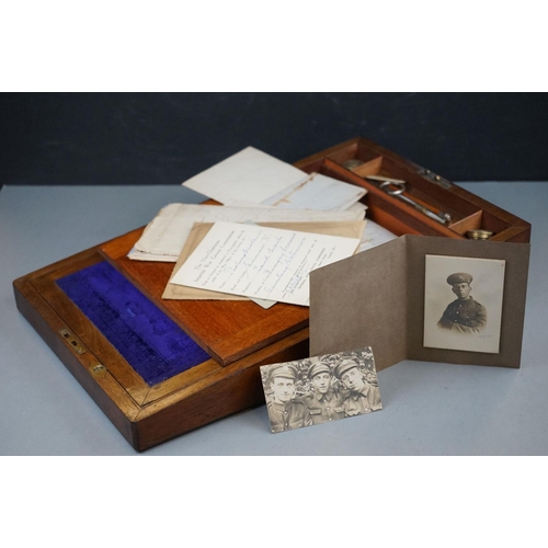 212 - An Antique Writing Slope To Include Contents Including Correspondence, Official Letters And Military... 