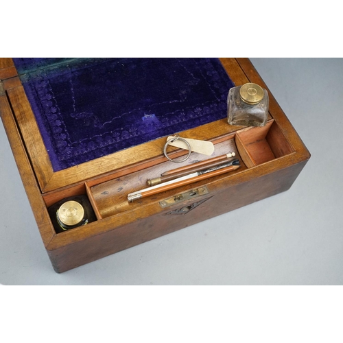 212 - An Antique Writing Slope To Include Contents Including Correspondence, Official Letters And Military... 