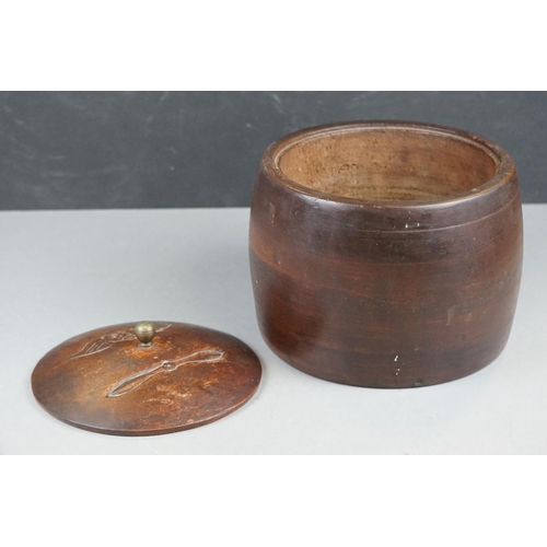 215 - A World War One Turned Wooden Biscuit Barrel With Carved Propeller and Royal Flying Corps Badge To T... 