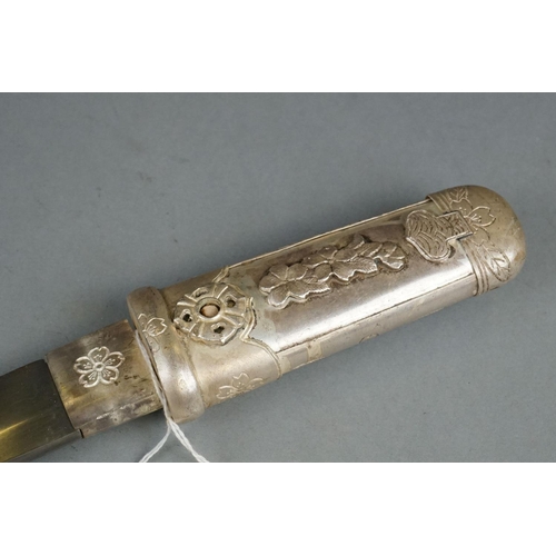 229 - A White Metal Japanese Tanto Short Sword, Decorative Handle And Sheath With Figural Erotic Scenes.