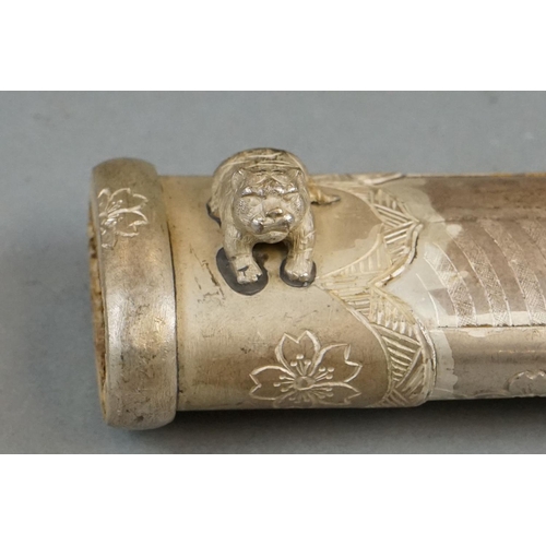 229 - A White Metal Japanese Tanto Short Sword, Decorative Handle And Sheath With Figural Erotic Scenes.