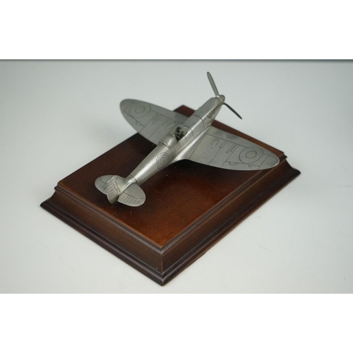 272 - Two Wooden Mounted Pewter Models Of World War Two British Aircraft To Include A MK.1 Spitfire By Roy... 