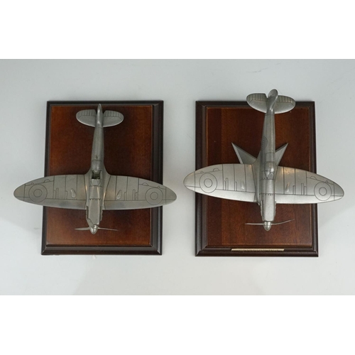 272 - Two Wooden Mounted Pewter Models Of World War Two British Aircraft To Include A MK.1 Spitfire By Roy... 