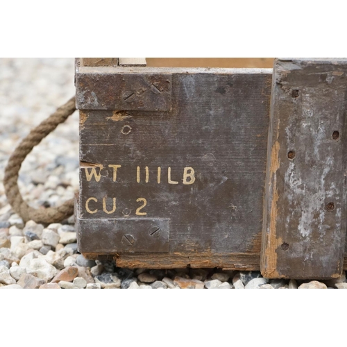 464 - A British Military 105mm Howitzer HE Wooden Ammunition Box, Measures Approx 92cm x 34cm x 20cm.