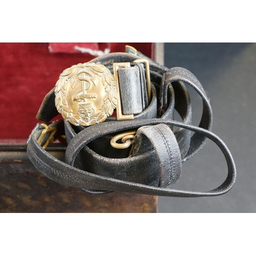 231A - A British Royal Navy Officers Bicorn Hat Together With Epaulettes And Two Belts With Naval Buckles I... 