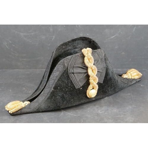 231A - A British Royal Navy Officers Bicorn Hat Together With Epaulettes And Two Belts With Naval Buckles I... 