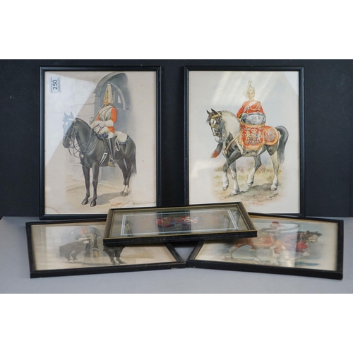 250 - A Collection Of Five Framed And Glazed Military Prints Showing Images Of The Scots Guards.