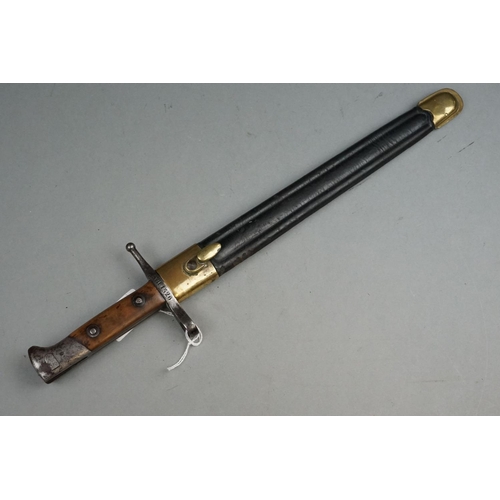 296 - A Italian Military 1891 Model Carcano Knife Bayonet, Complete With Original Scabbard Dated 1914.