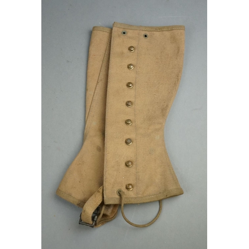 374 - A Small Group Of Military Collectables To Include A Pair Of British Army Gaiters, A Navy Cap Tally A... 