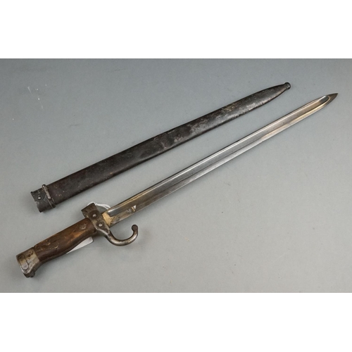 399 - A Antique Bayonet With Hooked Quillion Together With Original Scabbard, Numbered 7577, Blade Length ... 