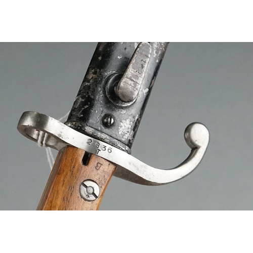 400 - An Antique Bayonet With Hooked Quillion Together With Original Scabbard, Numbered 2836T, Blade Lengt... 