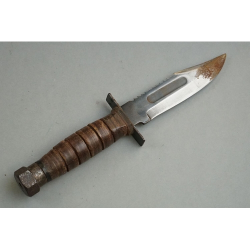 402 - A Japanese Air Force Survival / Fighting Knife Complete With Leather Scabbard And Sharpening Stone.