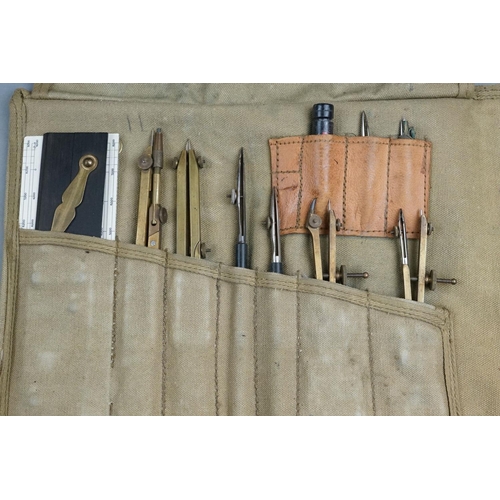 408 - A British Military World War Two Era Royal Engineers BWC Eleven Piece Set Of Drawing Instruments In ... 