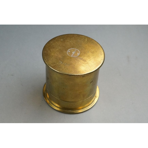 410 - A World War One Trench Art Lidded Container Made From Two Brass Artillery Shells From A 1911 Field G... 