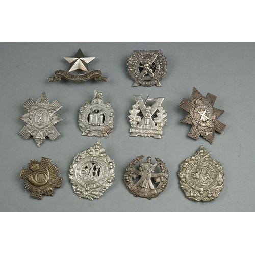 42A - A Collection Of Ten British Assorted Scottish Regimental Cap Badges To Include The Argyll And Suther... 