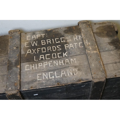 416 - A Large Wooden Naval Storage Trunk Marked To Captain E.W. BRIGGS Of The Royal Navy, Measures Approx ... 