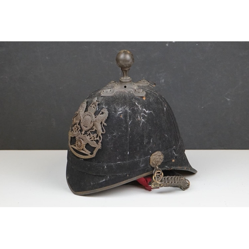 424 - A Royal Artillery Home Service Pattern Blue Cloth Helmet, Cork Patent Retailed By J. Daniels & Co. C... 