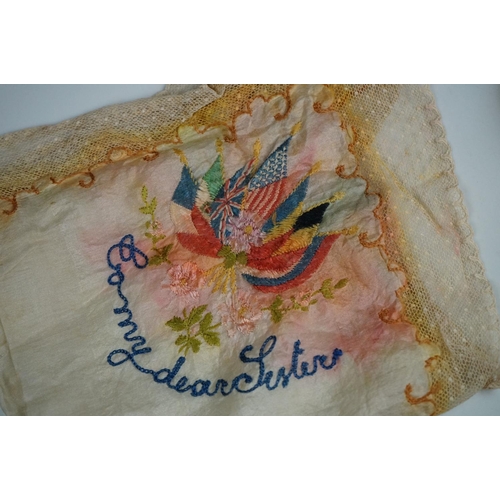 430 - A Small Collection Of World War Handkerchief's To Include And Embroidered Allied Forces Example Toge... 