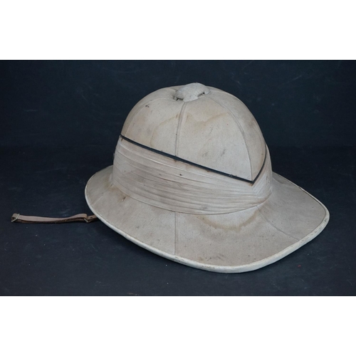 443 - A British Military Pith Helmet Contained Within A Metal Hat Box By Gieves, The Box Marked E.W. BRIGG... 