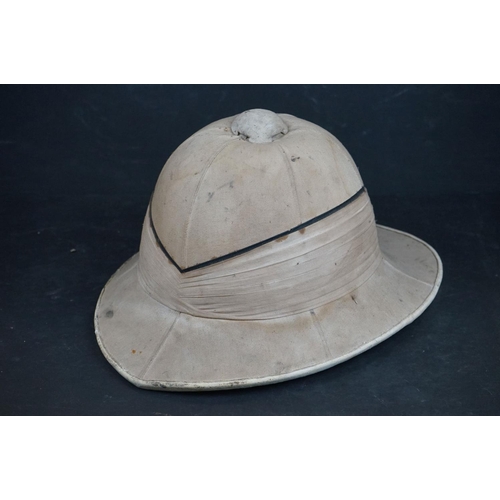 443 - A British Military Pith Helmet Contained Within A Metal Hat Box By Gieves, The Box Marked E.W. BRIGG... 