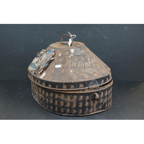 443 - A British Military Pith Helmet Contained Within A Metal Hat Box By Gieves, The Box Marked E.W. BRIGG... 