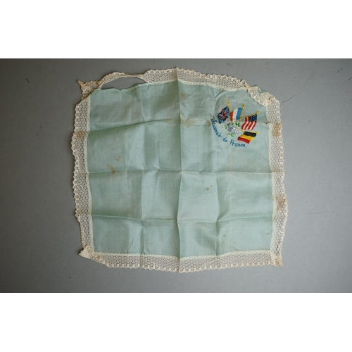 450 - A Small Collection Of Three World War One Embroidered Handkerchief's Together With A Royal Navy HMS ... 