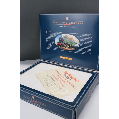 27 - Boxed ltd edn Hornby OO gauge R089 Flying Scotsman BR Mk 2A Open & Brake Coaches, complete with cert... 