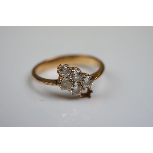 340 - Diamond five stone yellow gold ring (one stone deficient) five round brilliant cut diamonds, claw se... 