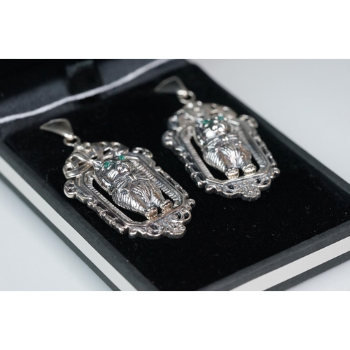 345 - Pair of silver Art Deco style drop earrings, in the form of cats