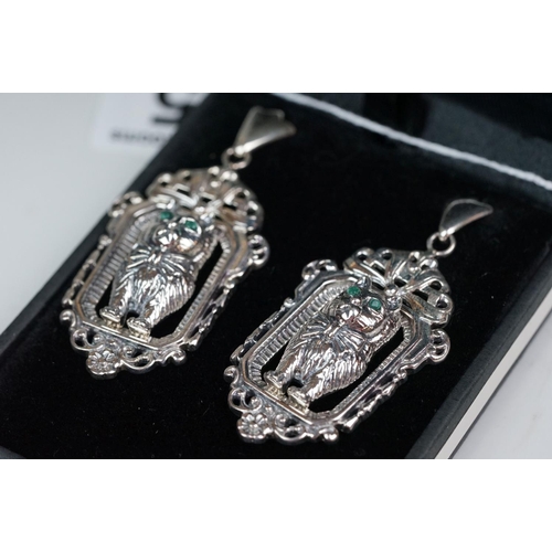 345 - Pair of silver Art Deco style drop earrings, in the form of cats
