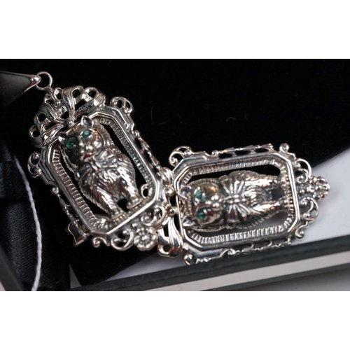 345 - Pair of silver Art Deco style drop earrings, in the form of cats