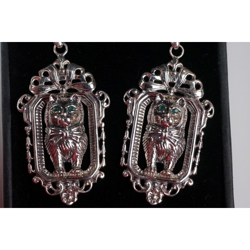 345 - Pair of silver Art Deco style drop earrings, in the form of cats