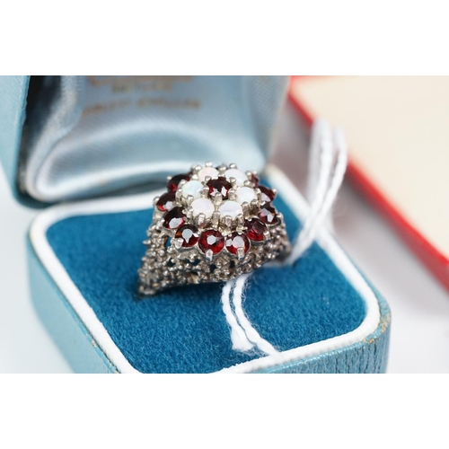 348 - A collection of Stirling silver watch fobs together with two Albert chains and a silver ring.