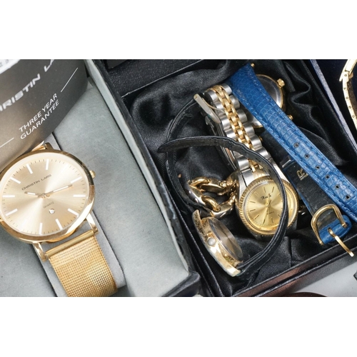 297 - A collection of watches to include Rotary and Timex examples together with a travel clock