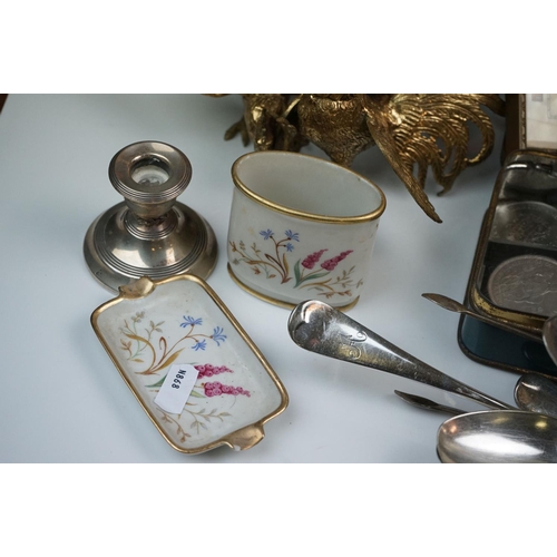 298 - A box of mixed collectables to include a hallmarked silver candlestick, a cased hallmarked silver fo... 