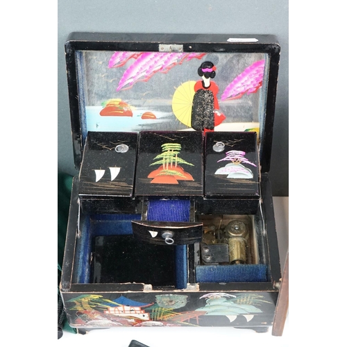 307 - A box of mixed collectables to include vintage costume jewellery, jewellery boxes and watches.