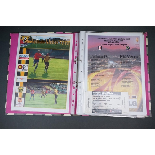 320 - Football - Fulham fc, 2009/10 run to Europa League final, a binder containing home and away teamshee... 