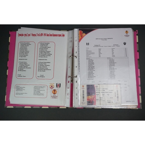 320 - Football - Fulham fc, 2009/10 run to Europa League final, a binder containing home and away teamshee... 