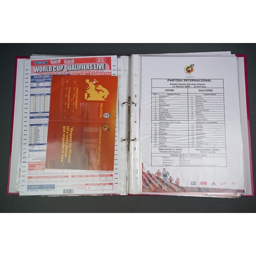 321 - Football - England World Cup 2010 qualifying, a binder containing home & away teamsheets, tickets, p... 