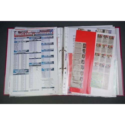 321 - Football - England World Cup 2010 qualifying, a binder containing home & away teamsheets, tickets, p... 