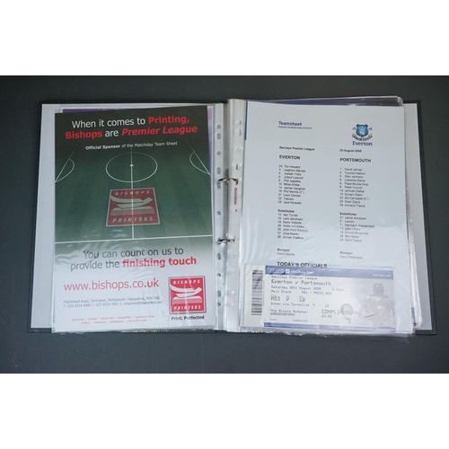 327 - Football - Portsmouth fc, a binder containing a collection of home and away teamsheets etc 2008/09 &... 