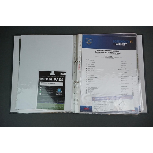 327 - Football - Portsmouth fc, a binder containing a collection of home and away teamsheets etc 2008/09 &... 