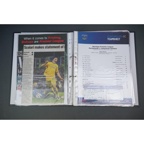 327 - Football - Portsmouth fc, a binder containing a collection of home and away teamsheets etc 2008/09 &... 