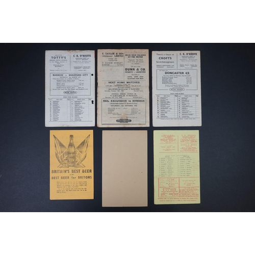 245 - Six Bradford City home football programmes to include Gateshead 20th April 1946, Derby 23rd Feb 1957... 