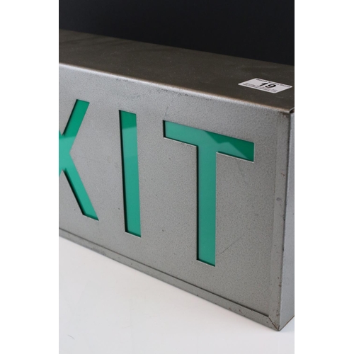 19 - Mid Century Metal Case Light Up ' EXIT ' sign, 43cms long x 20cms high