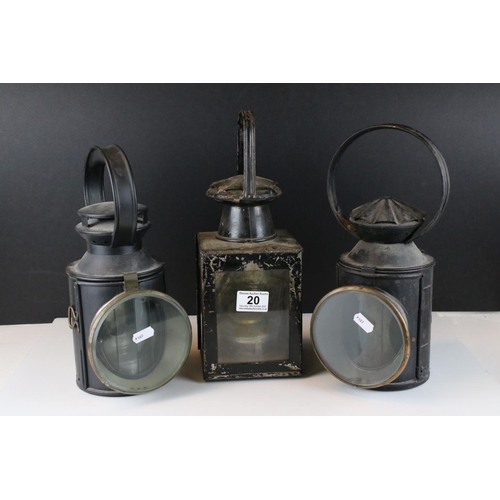 20 - A collection of three vintage railway lamps to include two British Rail and one London Midland Scott... 